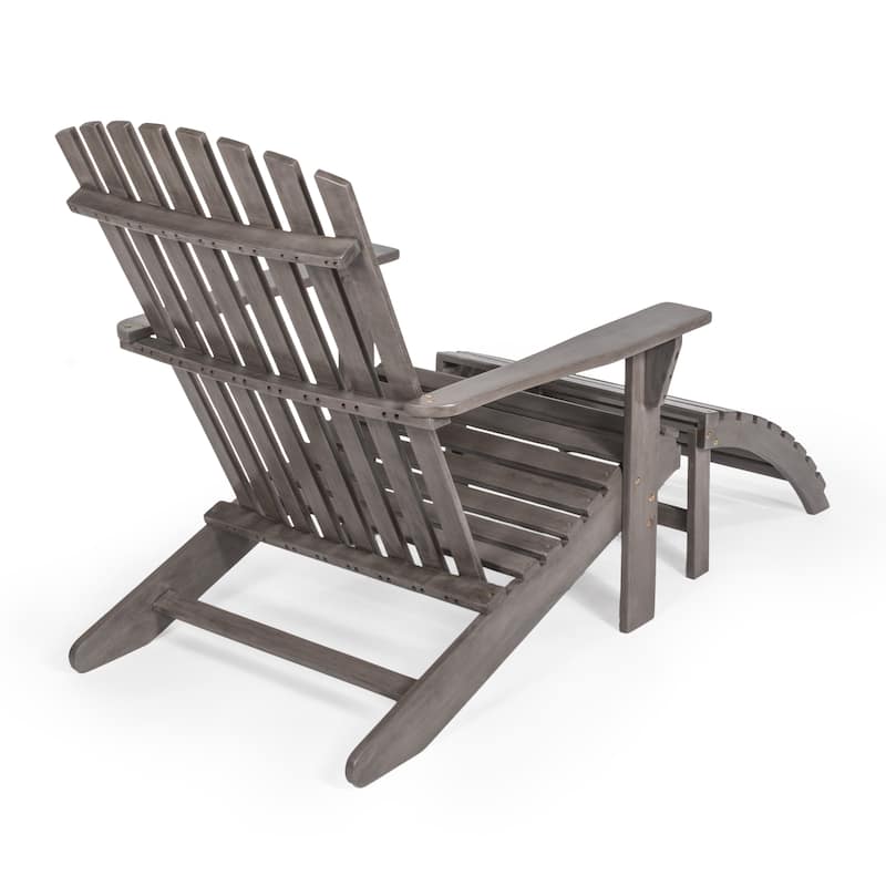 Shoreham 2-Piece Traditional Rustic Acacia Wood Adirondack Chair with Detachable Ottoman, by JONATHAN Y