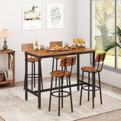 Bar Table Set with 4 Bar Stools - Backrests Included