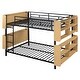 preview thumbnail 9 of 14, Full Over Full Size Metal Convertible Bunk Bed Frame w/ Unique Storage Headboard & Shelves, Black Detachable Iron Bed for Teens