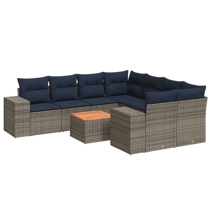 vidaXL Patio Sofa Set with Cushions Outdoor Furniture 9 Piece Poly Rattan - 24.4x 24.4x 27.2