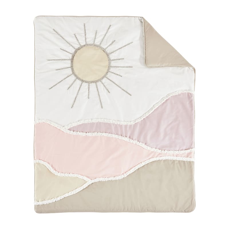 Boho Desert Sun Girl 4-piece Nursery Crib Bedding Set - Blush Pink Mauve Gold Ivory Taupe Bohemian Mountains Southwest Nature