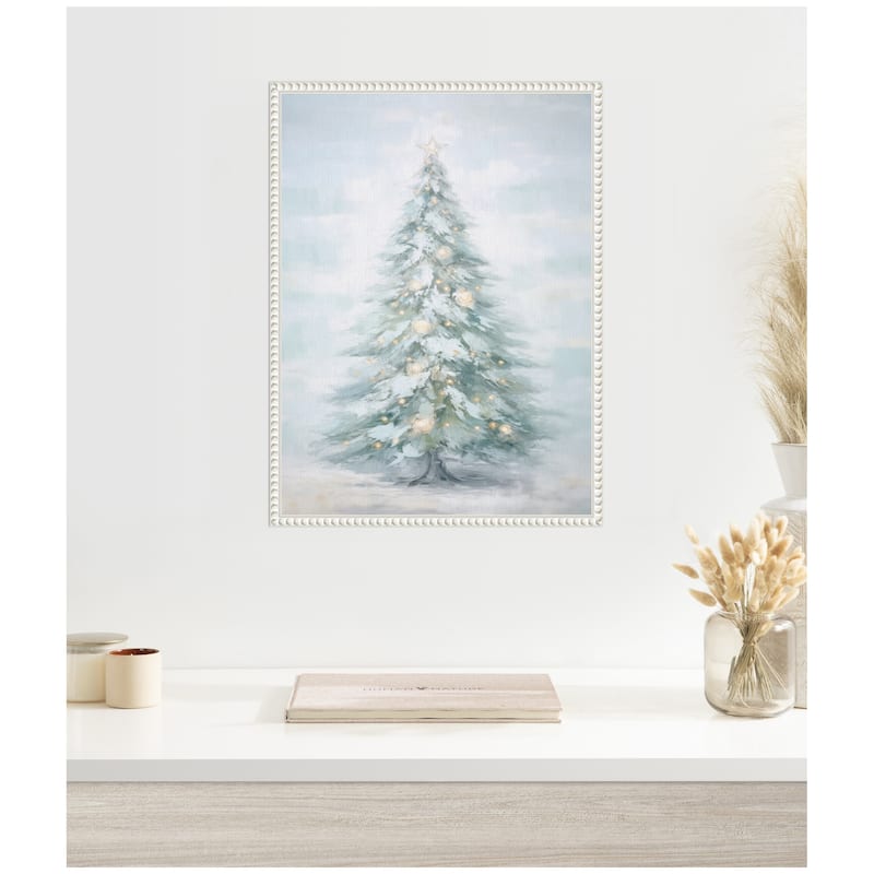 Kate and Laurel Sylvie Beaded Coastal Pastel Tree Framed Canvas by The Creative Bunch Studio