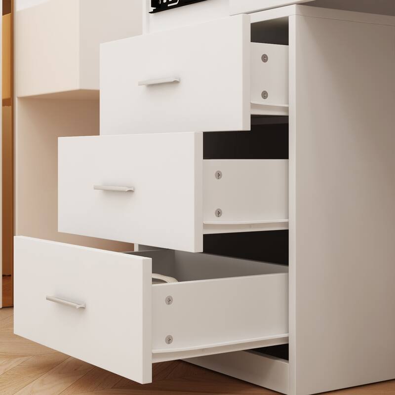 Sleek Storage Dresser with Ambient Mirror Lighting Makup Vanity Table