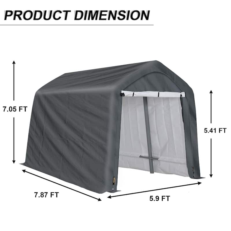 Aoodor Heavy Duty Storage Shelter, Portable Shed Carport with Roll-up Zipper Door ,Waterproof and UV Resistant - 6'×8'