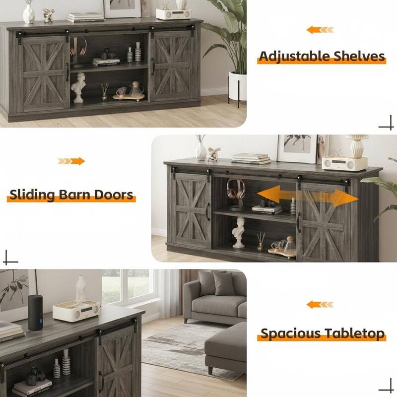 TV Stand with Two Barn Doors and Storage Cabinets