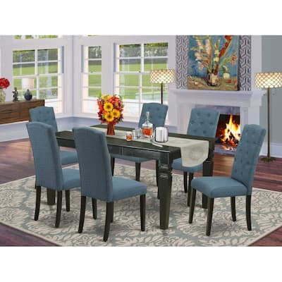 HomeStock 7-Piece Rectangle Black Finish Solid Wood Top Dining Table with 6 Parson-Chairs with Butterfly Leaf Lattice Back