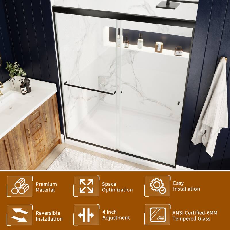 Modland 56-60"x70'' Adjustable Double Sliding Shower Door, 1/4" ANSI Glass with Nano Coating, Framed Bypass Enclosure