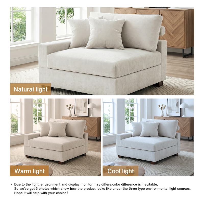 41" W Modern Chenille Corner Arm Accent Chair Sectional Module with Pillows