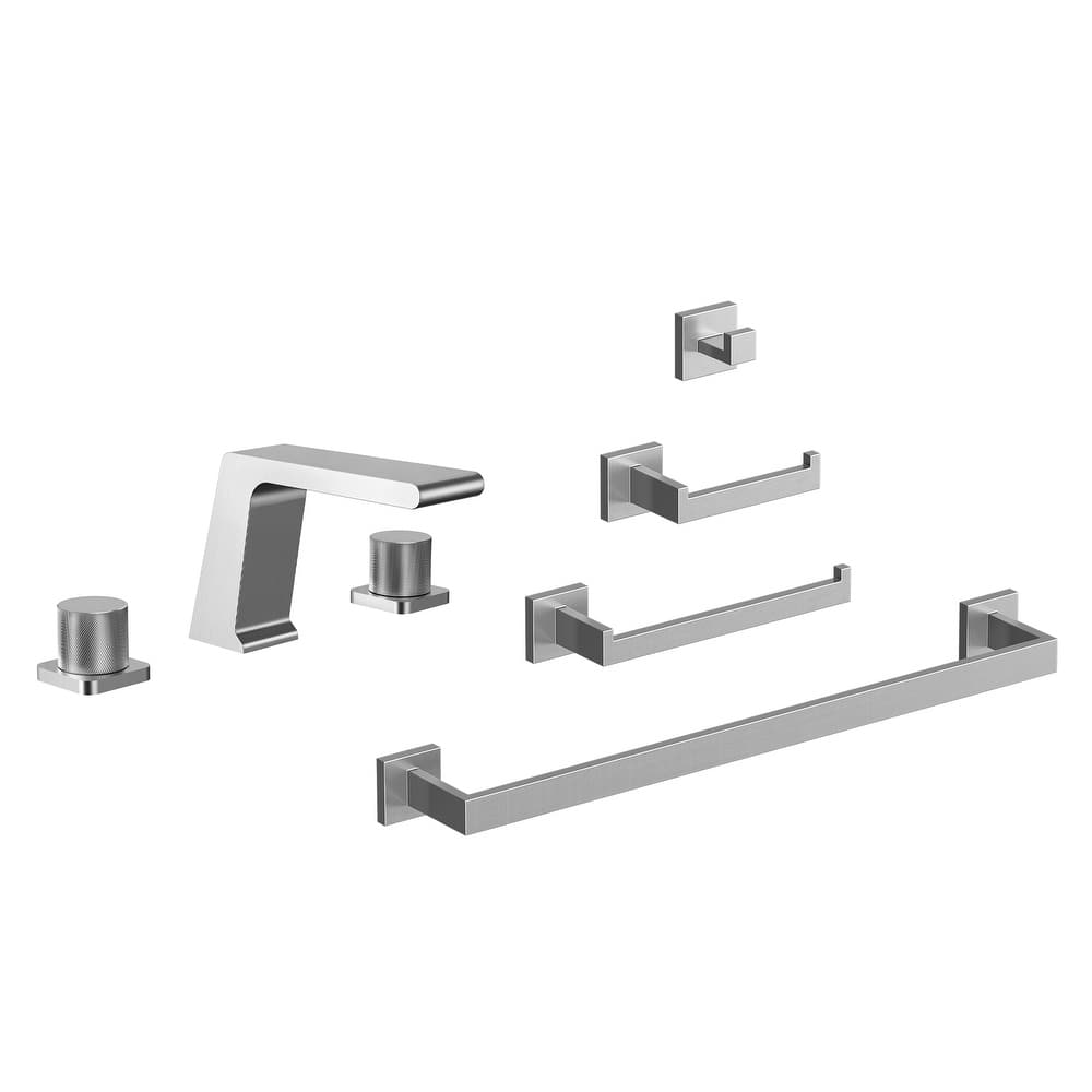 GRANDJOY 2-Handle Bathroom Faucet with 4-Piece Towel Bar Set Combo Kit