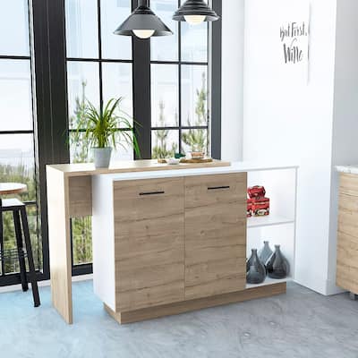 Kitchen Island with Two External Shelves and Double Door Cabinets