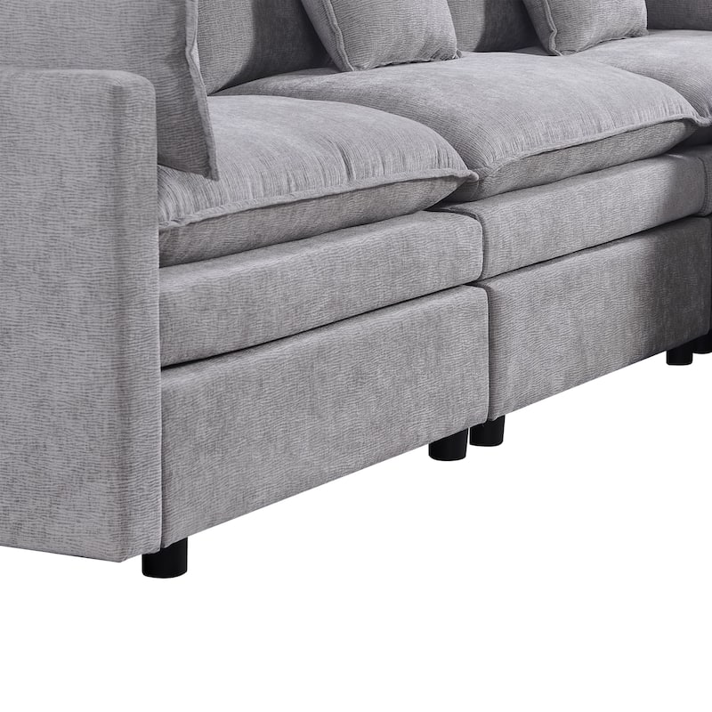 108.66"Chenille L-shaped Sectional Sofa with Convertible Chaise,Comfy Cloud Couch Deep Sectional Sofa with Ottomans