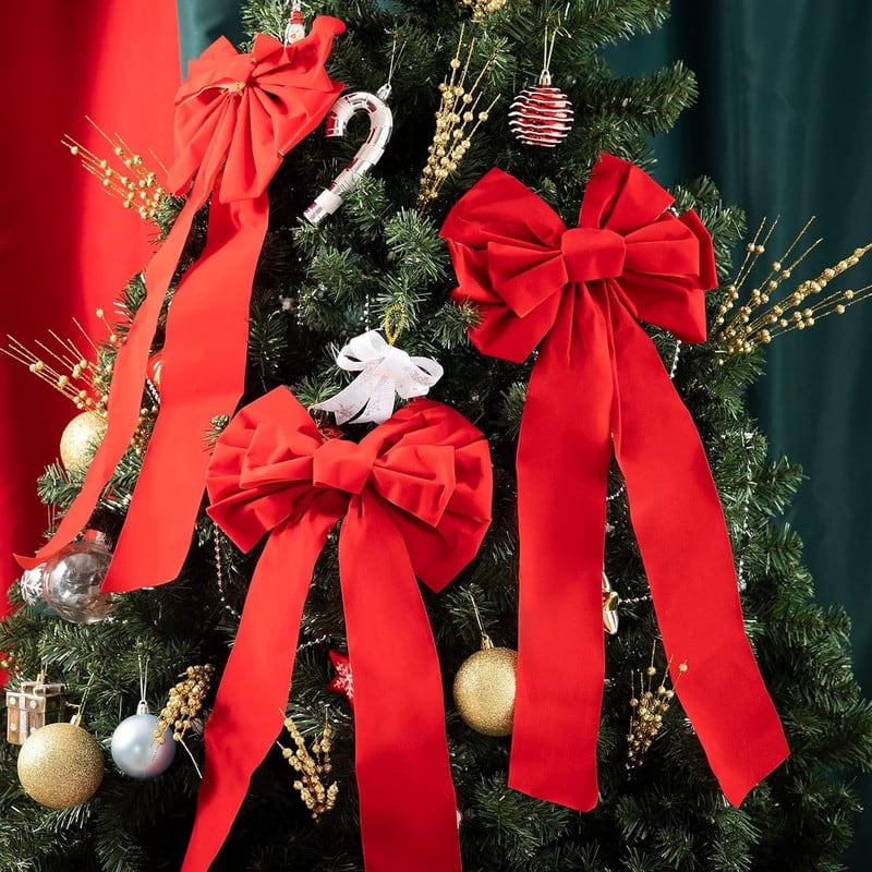 Joyfy 8 Packs Christmas Red Velvet Bows
