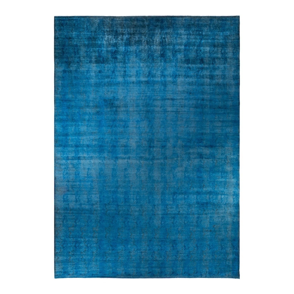 Overton Handknotted Wool Vintage Inspired Contemporary Overdyed Blue Area Rug - 17' 4" x 12' 4"
