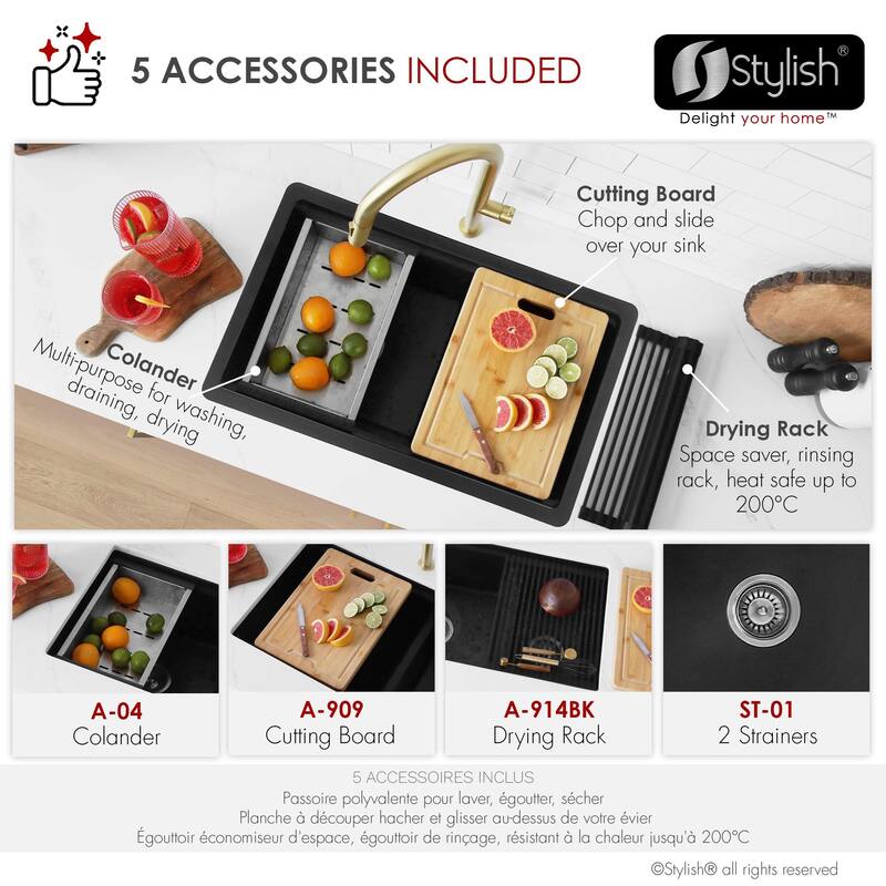 Composite Granite Dual-Mount 30" Double-Bowl kitchen Sink - 30" x 18" x 9.50"