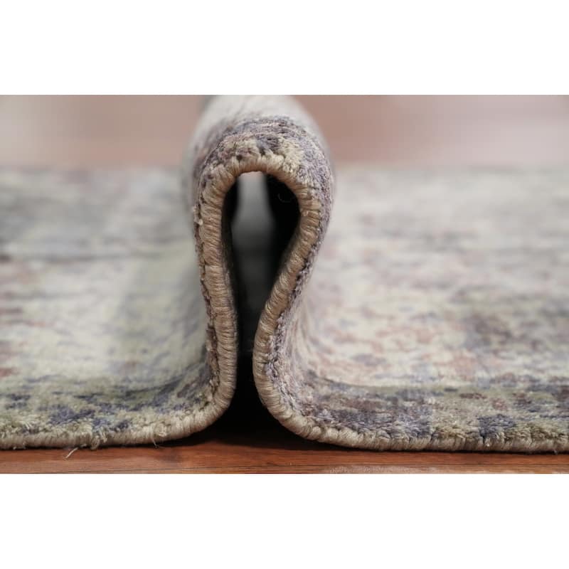 Hand Knotted Oriental Viscose Silk Carpet Modern All-Over Multi-Colored Abstract Area Rug - 4' 7'' X 2' 7''