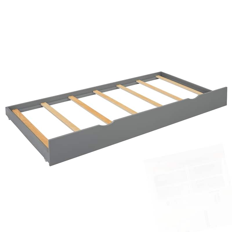 Wooden Storage Platform Bed with 2 Big Drawers and Twin-XL Size Trundle