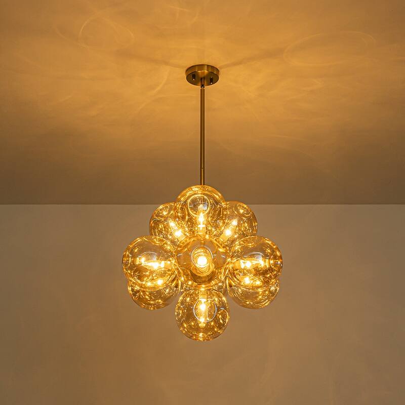 Designer Cluster Amber Glass Globe Round Sputnik Chandelier 22 inches