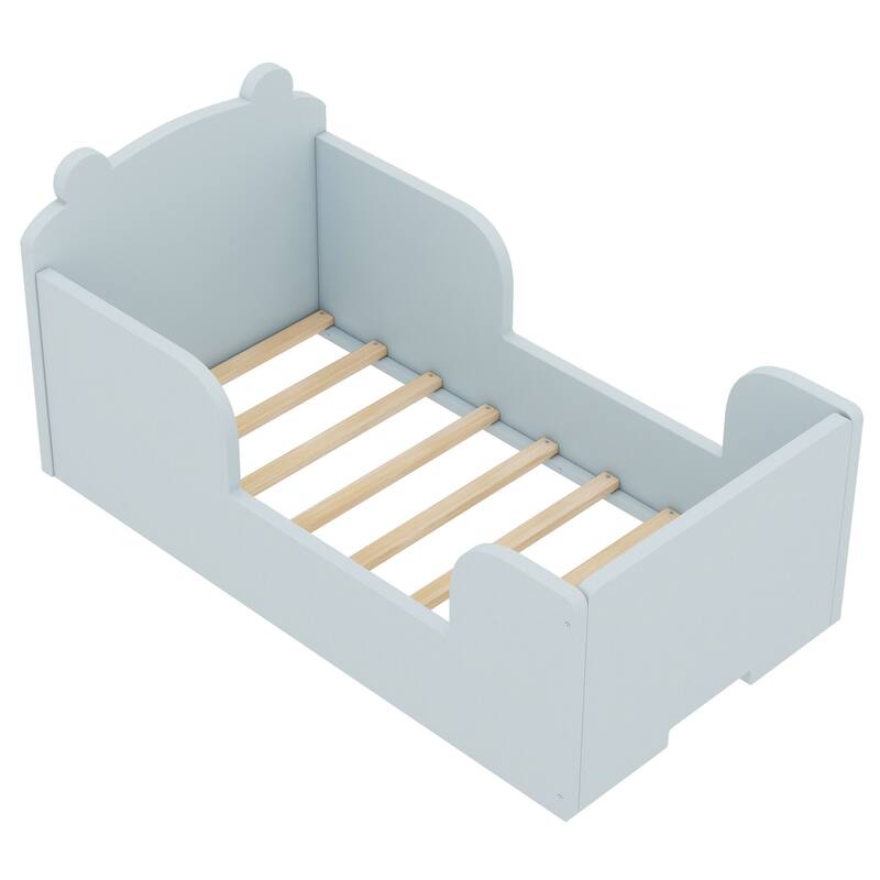 Toddler Floor Bed Frame, Cot Bed for Boys and Girls Ages 3-6, Bear Shape Toddler Bed, Blue