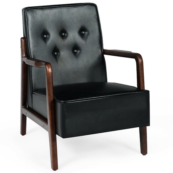 Midcentury Modern Accent Chair Lounge Chair Tufted Back Upholstered-Black