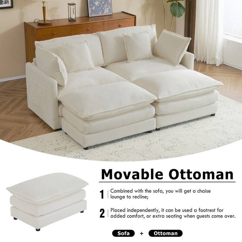 75.6" Compact L-Shape Sectional, Corduroy Modular Sofa with Pockets