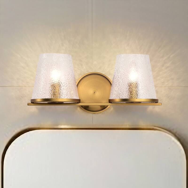 Valentine 2 Light Vanity Vintage Brass Finish Hammered Glass - Vintage Brass