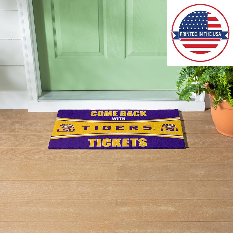 Louisiana State University 28 in. x 16 in. PVC "Come Back With Tickets" Trapper Door Mat