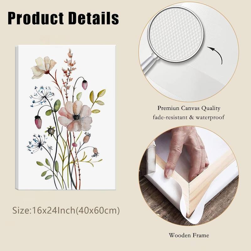 Wildflower Canvas Wall Art Pink Watercolor Botanical Floral