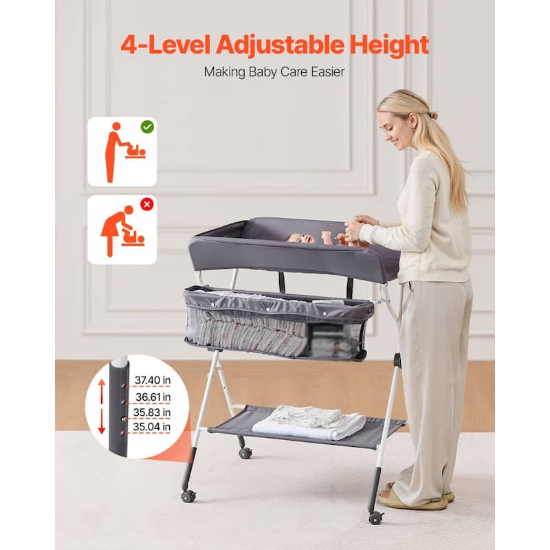 Oxford Fabric Kids Changing Table with Adjustable Height and Storage - 33.39 x 29.33 x (40.55-42.91) in