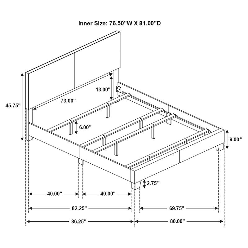 Black Upholstered Panel Eastern King Bed with Solid Wood Legs