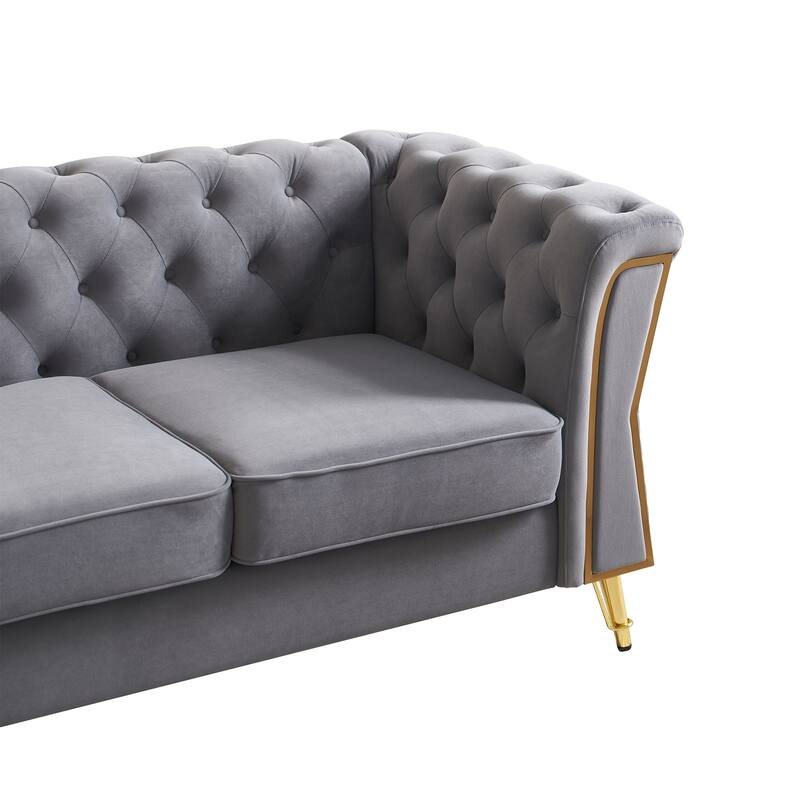 Modern Tufted Velvet Sofa 87.4 inch for Living Room