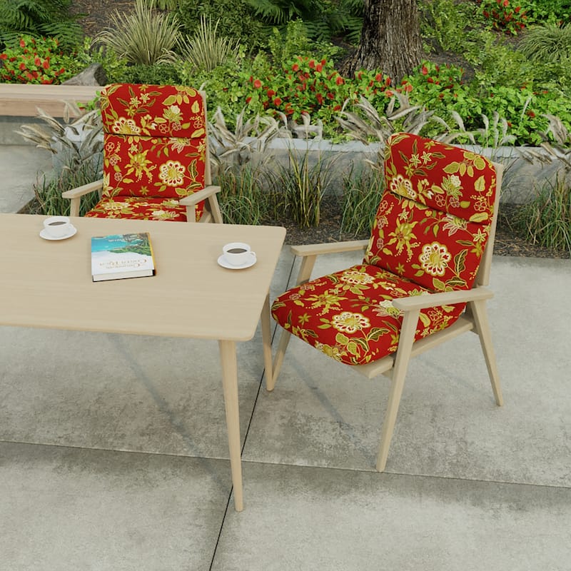 22" x 45" Red Floral Outdoor Chair Cushion with Ties and Loop On Sale