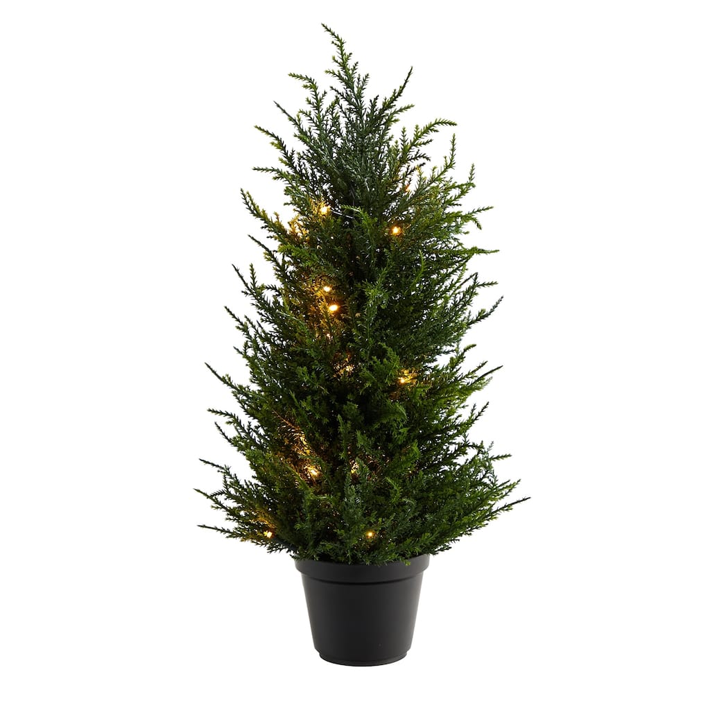18” Pre-Lit Artificial Cedar Tree, Warm Clear LED Lights
