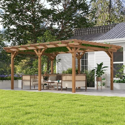 Outsunny 12' x 16' Outdoor Pergola, Wood Gazebo Grape for Climbing Plant Support at Garden, Patio, Backyard, Deck, Brown