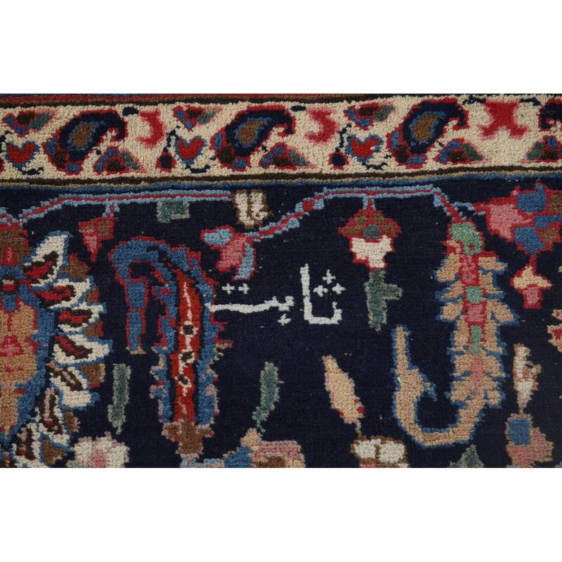 Signed Mashad Vintage Persian Area Rug Handmade Wool Carpet - 8'3" x 11'3"