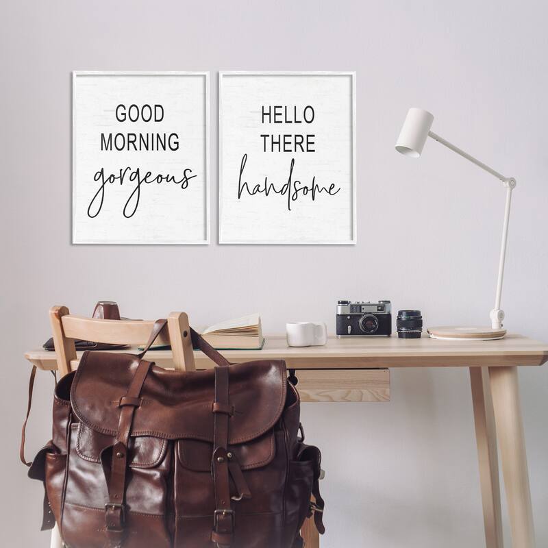 Stupell Good Morning Gorgeous Hello There Handsome Romantic Phrases 2pc Multi Piece Framed Wall Art Set - Black