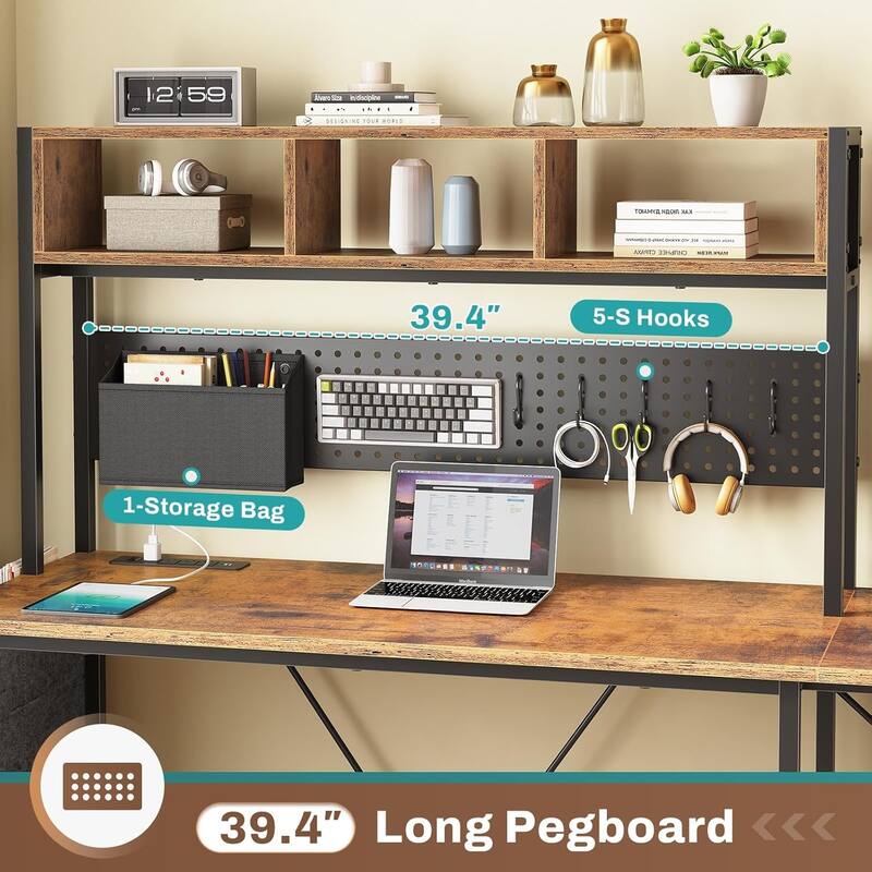 L Shaped Gaming Desk Computer Desk Corner Desk Pegboard Power Outlet