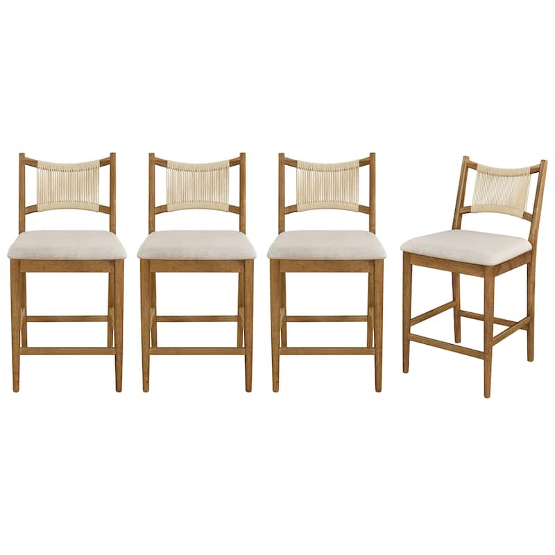 Christopher Knight Home - Arno Mid-Century Modern Upholstered Counter Stool with Rope Back and Solid Wood Frame Set - 21"W