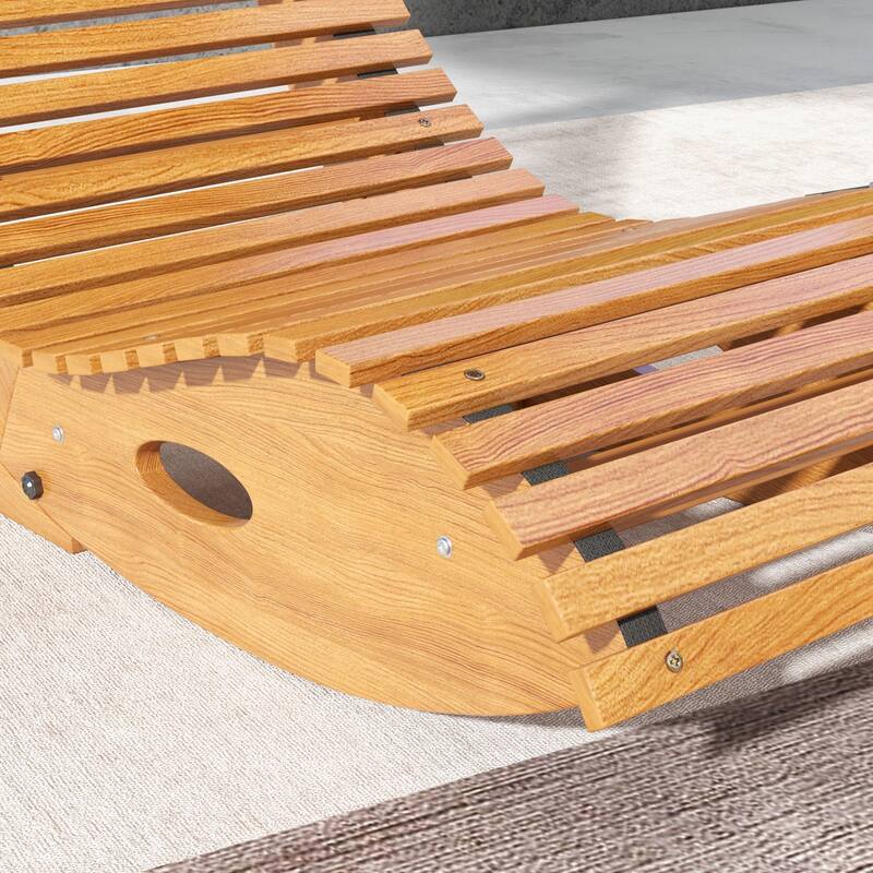 Outdoor Wooden S-Shape Rocking Chair with Slatted Seat and High Back