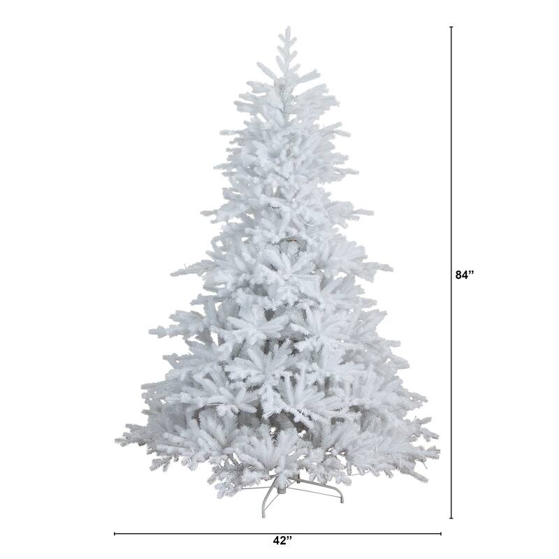 Pre-lit White California Spruce Artificial Christmas Tree - 7’ - Dual Color LED Lights - 7 Foot