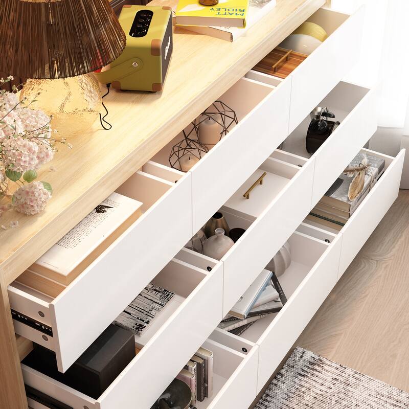 63" Modern 9-Drawer Dresser for Bedroom, Wide White Chest of Drawers, Large Storage Cabinet for Clothes Organization