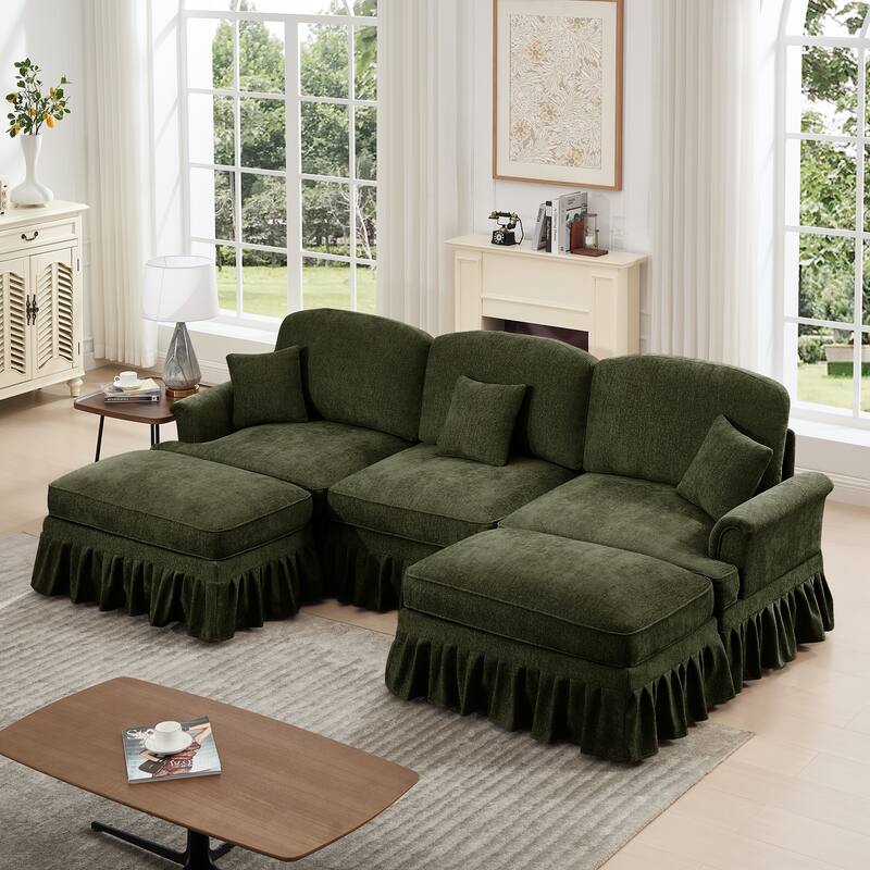 GDFStudio - Classic Modular U-Shaped Chenille 107" Sectional Sofa with Ottomans