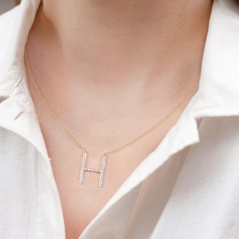 1/20ct TDW Diamond Classic Initial Pendant Necklace in Silver for Women