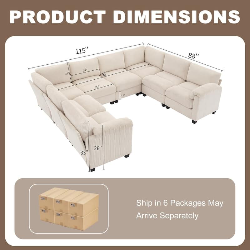 Modern Couduroy Overized Modular Sectional Sofa Couch with Ottoman for Living Room