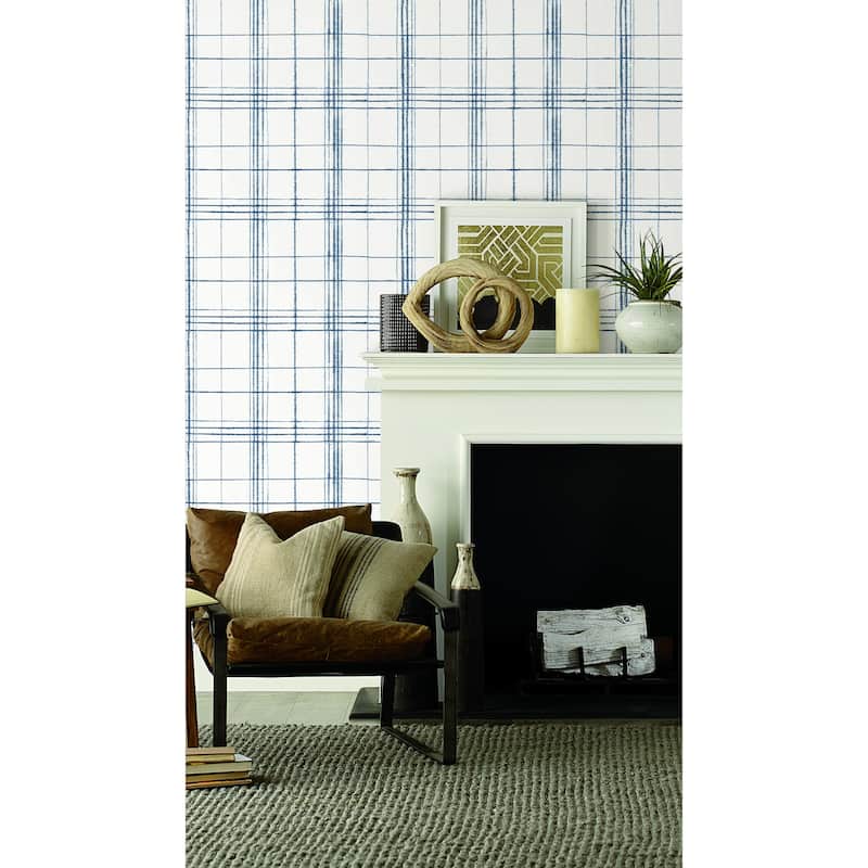 Lynwood Farmhouse Plaid Navy/ White Wallpaper - Navy/White