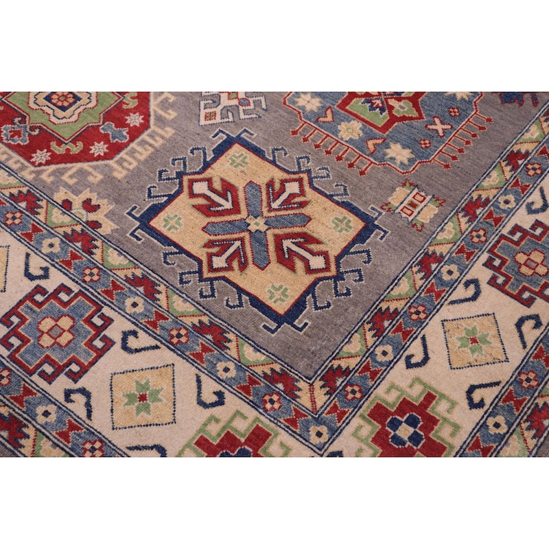 Southwestern Kazak Sonia Gray/Natural Wool Rug - 8'0'' x 10'0''
