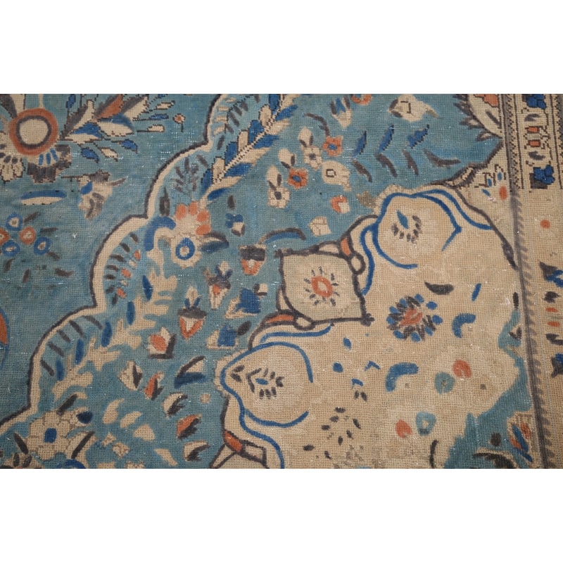 Blue Tabriz Vintage Persian Area Rug Handmade Living Room Wool Carpet - 9'8" x 12'7"