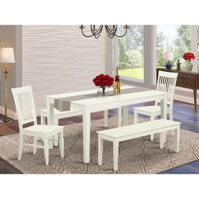 East West Furniture 5 Piece Dining Table Set- a Kitchen Table and 2 Dining Room Chairs with 2 Benches, 36x60 Inch, Linen White