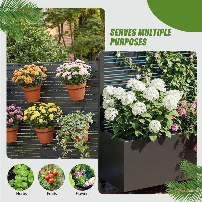 Metal Galvanized Planter Box with Trellis Privacy Screen Lockable Wheels Set of 2