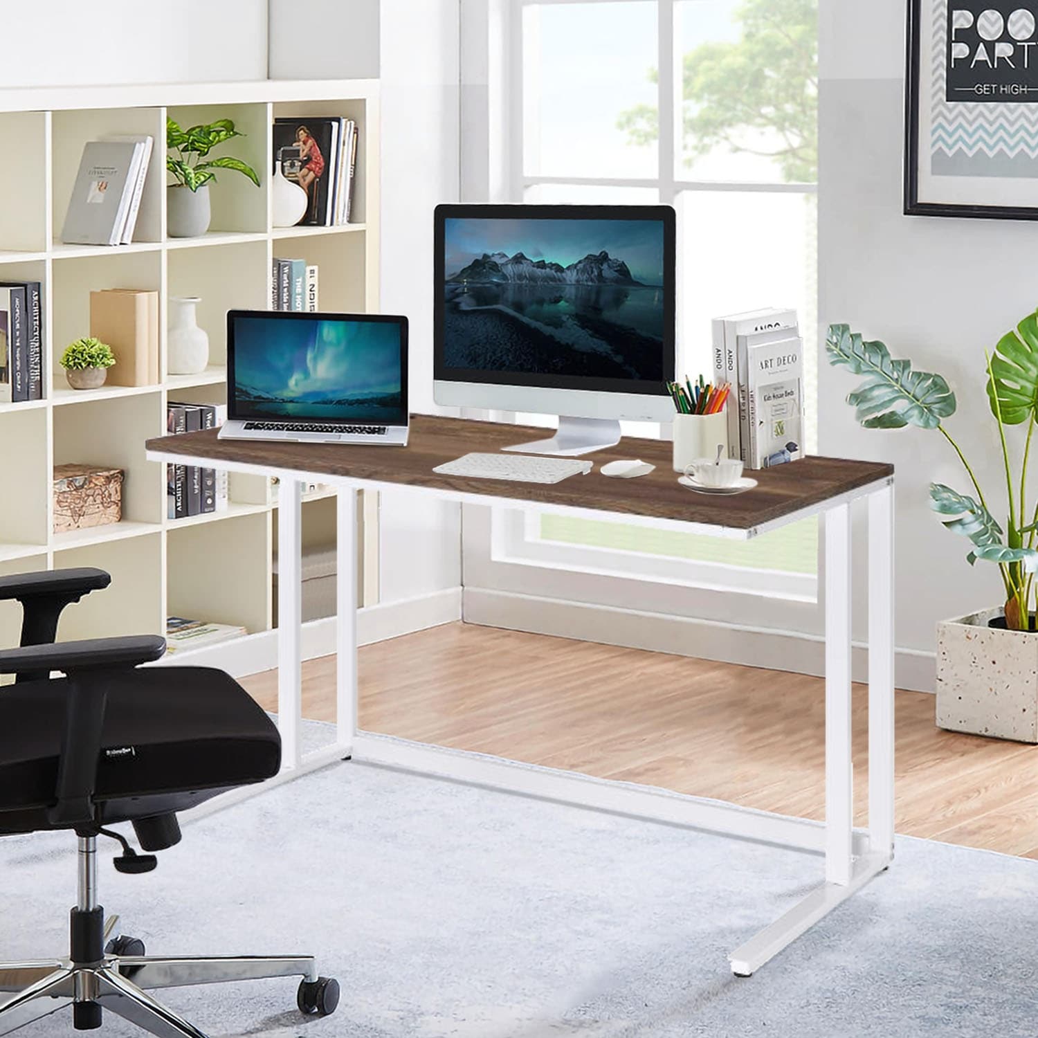 Topcraft Computer Desk with USB Port Walnut White Bed Bath