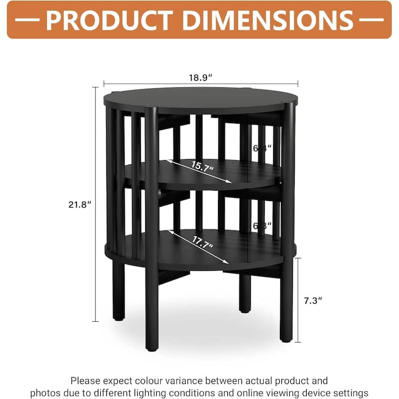 Modern Wood Nightstand with Open Storage, Round End Table for Living Room, Bedroom